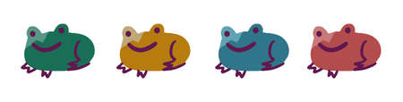 Set of colorful cartoon frog doodle for kids. Flat digital vector illustration isolated on white backgroundのイラスト素材