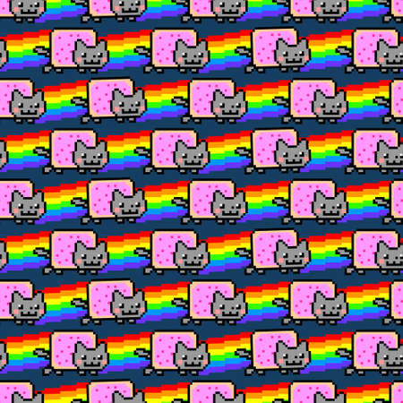 Space cat seamless abstract pattern on dark blue space background. Flat digital vector illustrationのイラスト素材