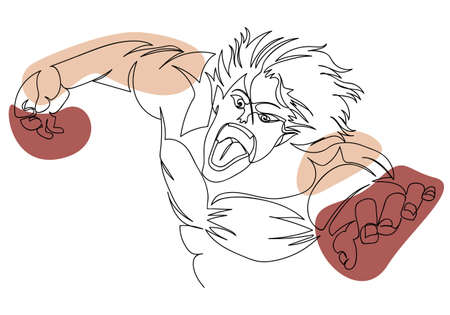 Angry giant person one line art drawing isolated on white background.のイラスト素材