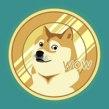 Doge in Dogecoin flat vector art on green backgroundのイラスト素材