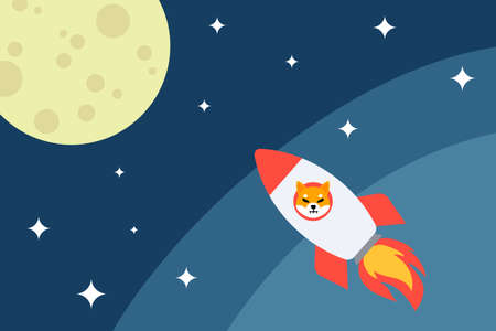 Two dogs inside rocket going to the moon. Shiba and doge meme crypto coin on bullish trendのイラスト素材
