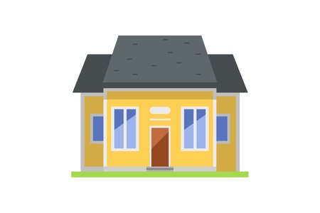 one story centered yellow house for sale illustration. Flat vector art isolated on white backgroundのイラスト素材