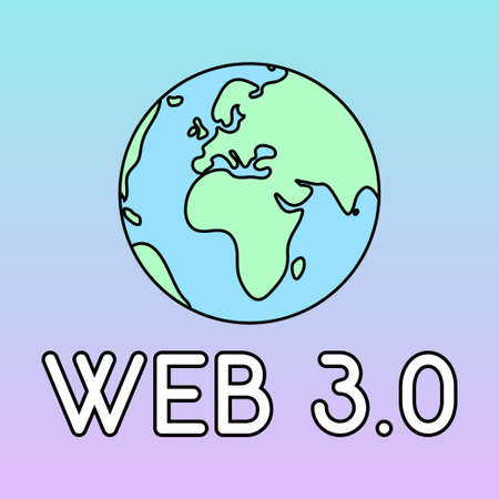 Web 3.0 Doodles. Futuristic technology changing the world. Isolated flat vector illustration on gradient backgroundのイラスト素材
