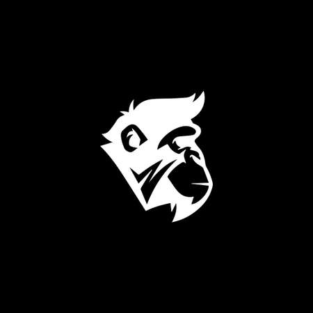 Prime ape planet NFT logo. White gorilla mascot isolated on black background. Flat vector illustrationのイラスト素材