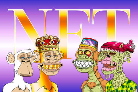 bored ape and mutant ape yacht club NFT net worth. Flat vector illustrationの写真素材
