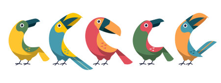 Sets of cute colorful birds. Simple illustration for children isolated on white background - vector illustrationのイラスト素材