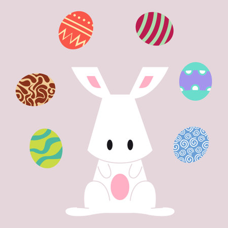 Easter bunny surrounded with easter eggs illustrationのイラスト素材