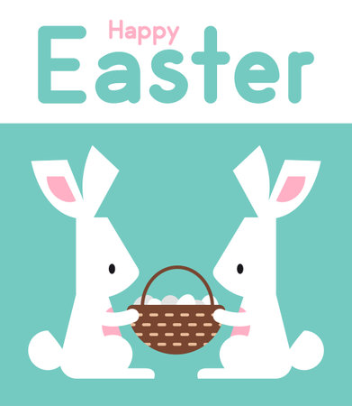 Easter bunny holding basket filled with easter egg illustrationのイラスト素材