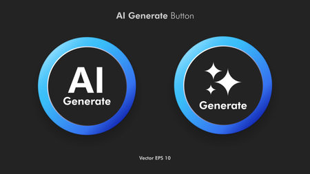Generate AI round button user interface. Artificial intelligence UI UX design concept for website, app isolated on black background. Vector illustrationのイラスト素材