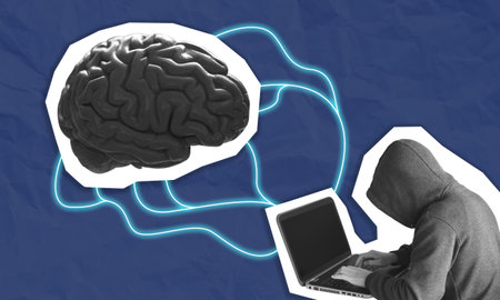 Brain hack concept collage art. Hacker accessing the human brain due to cybernetic enhancement...