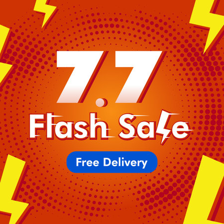 7.7 July flash sale template for shopping advertisement campaign. Orange poster with thunder elements. Ads for web, social media, online shoppingのイラスト素材