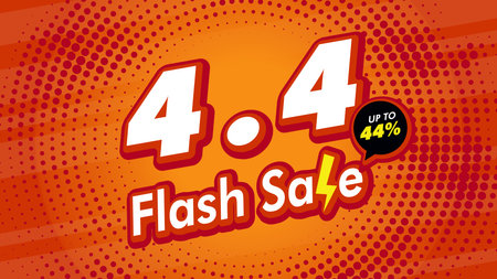 4.4 April flash sale template for shopping advertisement campaign. Orange poster with thunder elements. Ads for web, social media, online shoppingのイラスト素材