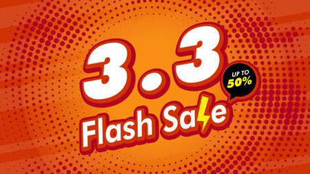 3.3 March flash sale template for shopping advertisement campaign. Orange poster with thunder elements. Ads for web, social media, online shoppingのイラスト素材