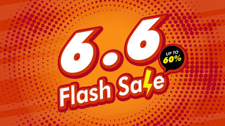 6.6 June flash sale template for shopping advertisement campaign. Orange poster with thunder elements. Ads for web, social media, online shoppingのイラスト素材