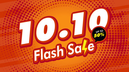 10.10 October flash sale template for shopping advertisement campaign. Orange poster with thunder elements. Ads for web, social media, online shoppingのイラスト素材