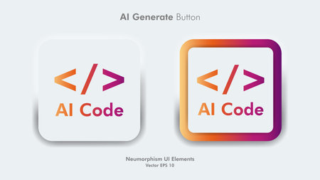 Square generative coding AI button user interface. Artificial intelligence UI UX design concept for website, app isolated on white background. Vector illustrationのイラスト素材