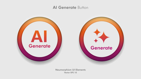 Round generate AI button user interface. Artificial intelligence UI UX design concept for website, app isolated on white background. Vector illustrationのイラスト素材