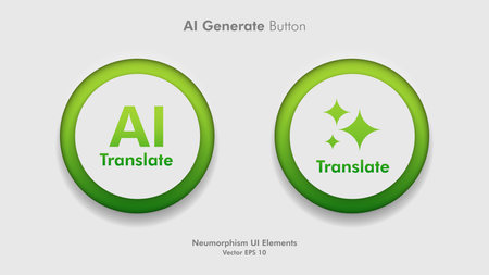 Round generative translate AI button user interface. Artificial intelligence UI UX design concept for website, app isolated on white background. Vector illustrationのイラスト素材