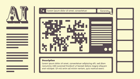 Retrofuturism style generative AI website interface. Vintage artificial intelligence desktop app UI...