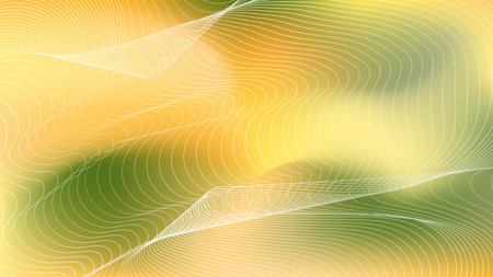 Abstract wavy lines pattern on blurred green and yellow gradient background. 4k resolution wallpaper, backdrop, bannerの写真素材