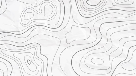 Abstract topographic contour. Geographic map illustration for cartography isolated on white crumpled paper background and texture. Black and white vector line pattern templateのイラスト素材