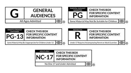 MPA Film rating system label sticker set, black and white vector artのイラスト素材