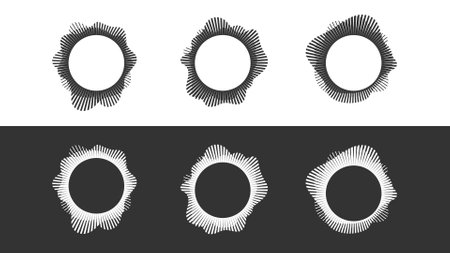 Circular audio equalizer soundwave pattern set. Voice recognition technology, graphic design element isolated.のイラスト素材