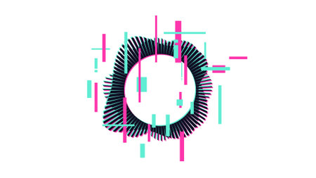 Circular soundwave pattern with glitch effects and 3d chromatic aberration. High tech retro futuristic illustration conceptのイラスト素材