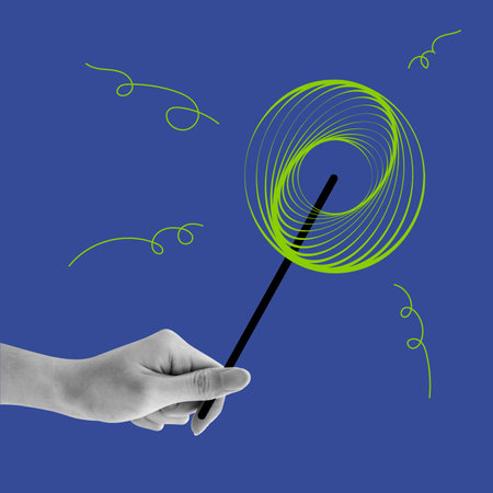 Hand holding fireworks pop art illustration. Magic wand flat vector art illustration. Celebrating new year with festivity.のイラスト素材
