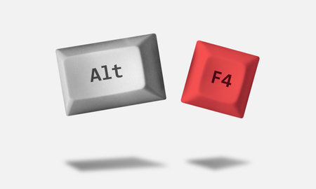 Floating keyboard keys alt f4 shortcut. Minimal 3D style isolated on plain white backgroundの写真素材
