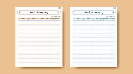 Book summary notes template. Review and summary paper for reading hobby. Modern minimalist vector mockup for print and digital note app.のイラスト素材