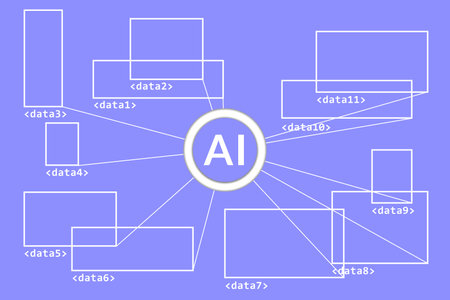 AI learning from data annotation. Data labeling system to improve algorithm in recognition technology. Classifying information process.の写真素材