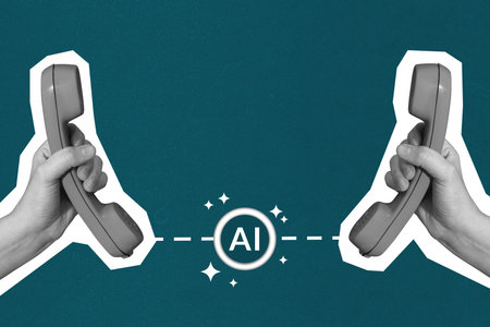 Two vintage telephone connected together with artificial intelligence technology to improve sound...