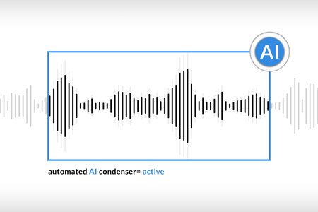 AI noise cancellation selecting audio sample from soundwave graph to adjust the volume and pitch of the sound. Artificial intelligence technology concept.の写真素材