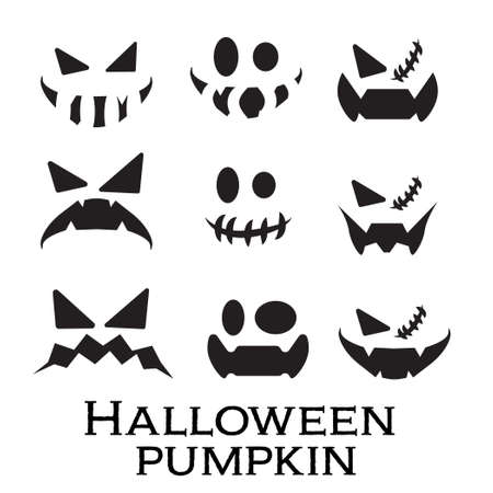 Scary and funny faces of Halloween pumpkin or ghost set on white background . Vector collection.のイラスト素材