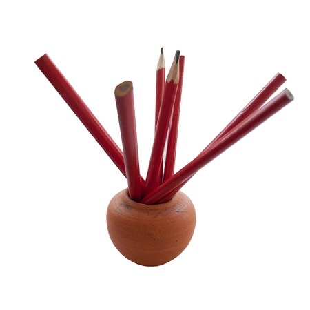 Pencils in a little earthen jarの写真素材