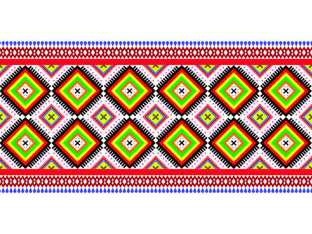 Ethnic pattern in colorfull with line bar. Style of textile and tribe pattern. Aztec pattern of geometric colorful. Native geometric with triangle and rectangle style. Ethnic pattern with square.の写真素材