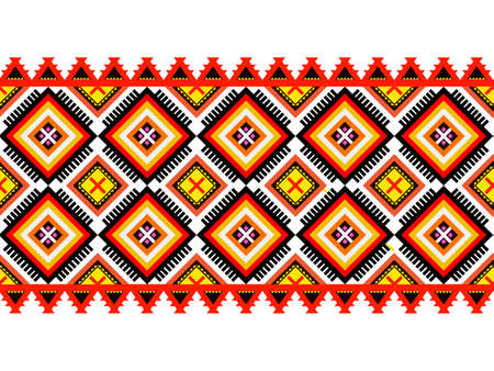 Ethnic pattern in colorfull with line bar. Style of textile and tribe pattern. Aztec pattern of geometric colorful. Native geometric with triangle and rectangle style. Ethnic pattern with square.の写真素材