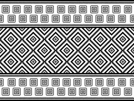 Ethic pattern in black and white in plain. Tribe pattern in rectangle as black and white tone. Style of textile pattern. Aztec pattern of geometric black and white. Native geometric with triangle andのイラスト素材