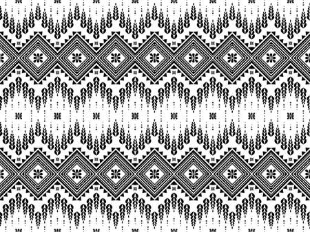 Ethic pattern in black and white in line. Tribe pattern in rectangle as black and white tone. Style of textile pattern. Aztec pattern of geometric black and white.のイラスト素材
