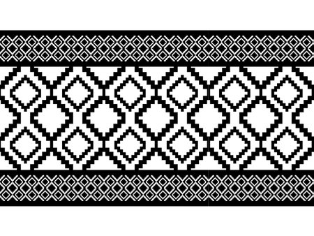 Ethnic pattern in black and white with line bar. Tribe pattern in rectangle as black and white tone. Style of textile pattern. Aztec pattern of geometric black and white.のイラスト素材