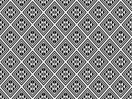 Ethnic pattern in black and white in plain. Tribe pattern in rectangle as black and white tone. Style of textile pattern. Aztec pattern of geometric black and white. Native geometric with triangle.のイラスト素材