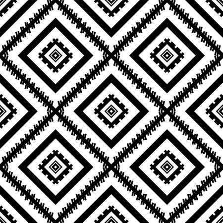 Ethnic pattern in black and white in plain. Tribe pattern in rectangle as black and white tone. Style of textile pattern. Aztec pattern of geometric black and white. Native geometric with triangle.のイラスト素材