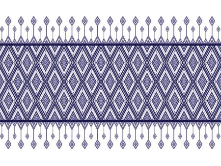 Ethnic pattern in navy blue tone with line bar and hanging flower. Style of textile and tribe pattern. Aztec pattern of geometric blue tone. Native geometric with triangle and rectangle style.のイラスト素材