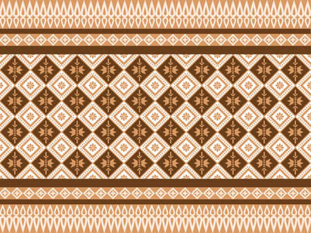 Ethnic pattern in earth tone with light line bar. Style of textile and tribe pattern. Aztec pattern of geometric earth tone. Native geometric with triangle and rectangle style.のイラスト素材