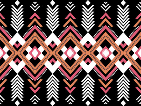 Geometric ethnic pattern seamless as traditional pattern. Design for fabric, background, wallpaper, vector, carpet, traditional fabric. Rectangle with triangle in black background and stripe line.のイラスト素材