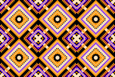 Ethnic pattern as switching rectangle style with crossing stripe line. Geometric ethnic pattern seamless as traditional pattern. Rectangle with triangle in tone of black, yellow and blue color.のイラスト素材