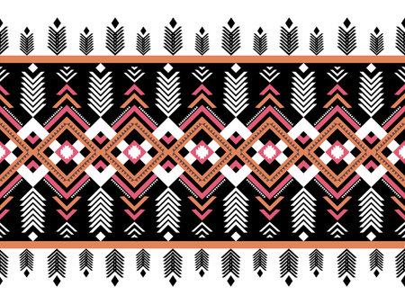 Geometric ethnic pattern seamless as traditional pattern. Design for fabric, background, wallpaper, vector, carpet, traditional fabric. Rectangle with triangle in black background and stripe line.のイラスト素材