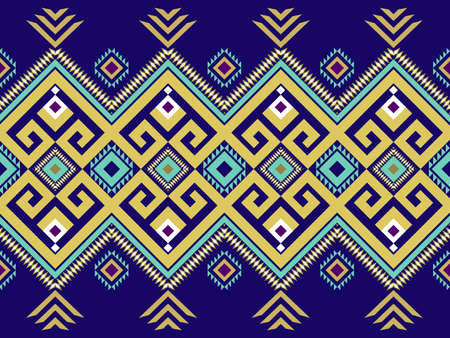 Geometric ethnic pattern seamless as traditional pattern. Design for fabric, background, wallpaper, vector, carpet, traditional fabric. Rectangle with triangle in blue and yellow tone.のイラスト素材