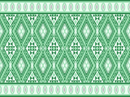 Geometric ethnic pattern seamless as traditional pattern. Ethnic pattern as diamon rectangle style with light stripe line bar. Rectangle with triangle in two tone of green color. Design for fabric.のイラスト素材
